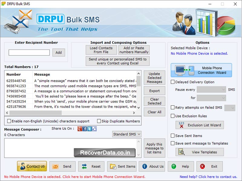 Bulk Text Messaging Sender Software screen shot