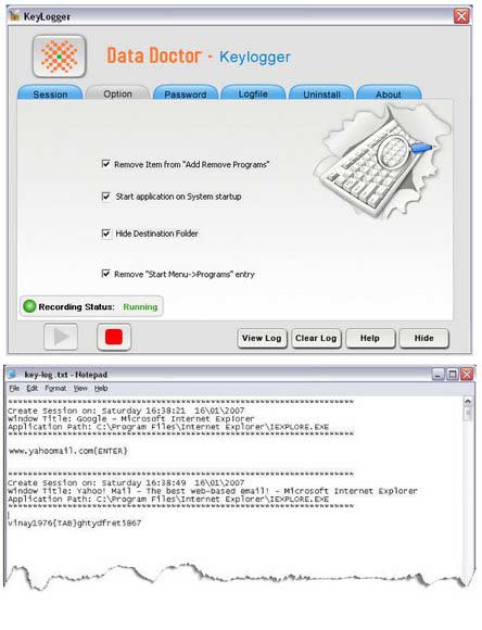 Screenshot vom Programm: Keylogger Software