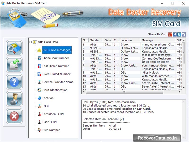 Sim Card Lost SMS Recovery screen shot