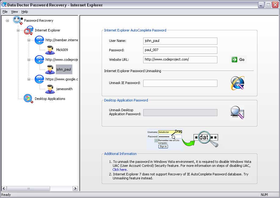 Internet explorer password recovery software Screenshots