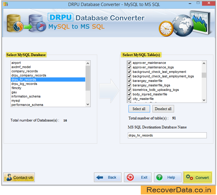 Select MySQL Database to MySQL Tables