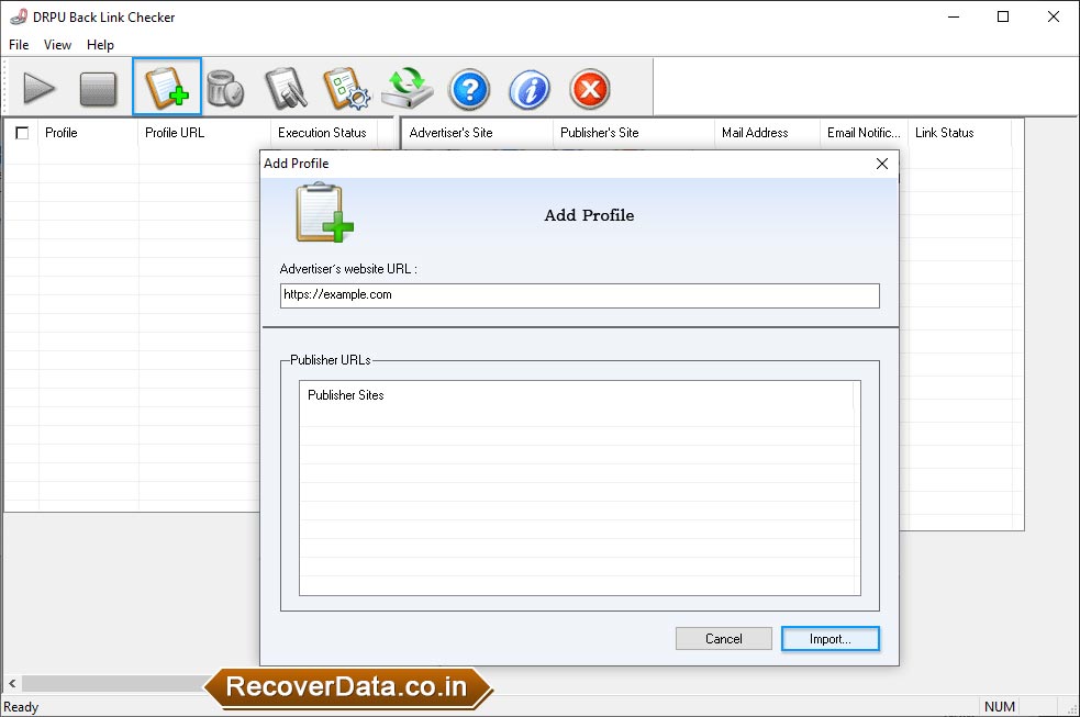 Import from file BackLink Checker Utility Screenshots