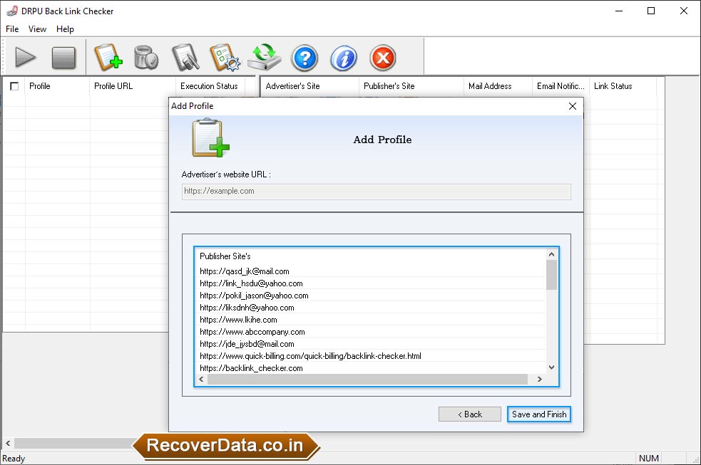List of Publisher Site's BackLink Checker Utility Screenshots