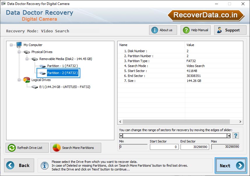 Select Partition Drive Select Partition Drive