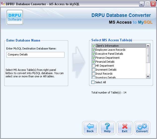 MS Access to MySQL database converter Screenshots