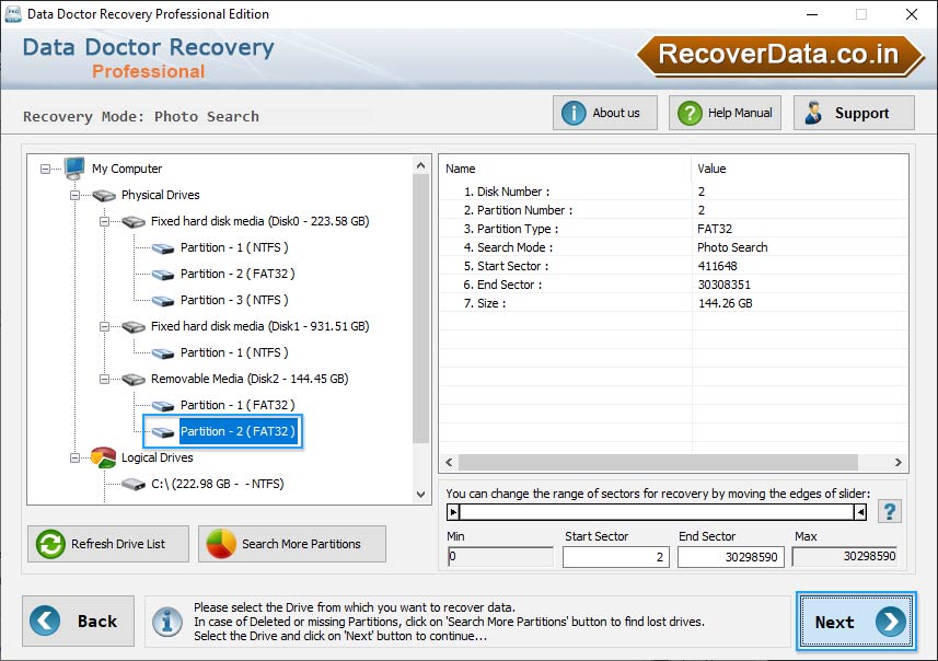 Select Partition Drive Select Partition Drive